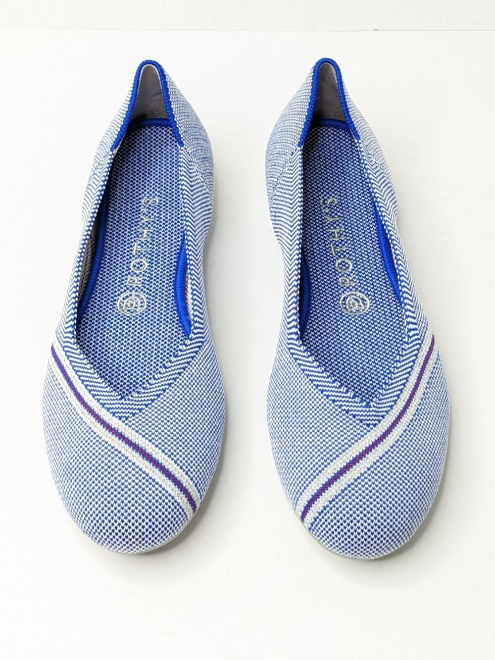 Rothy's The Flat Round Toe Slip-On Knit Ballet Flats Blue Stripe Womens 9.5
